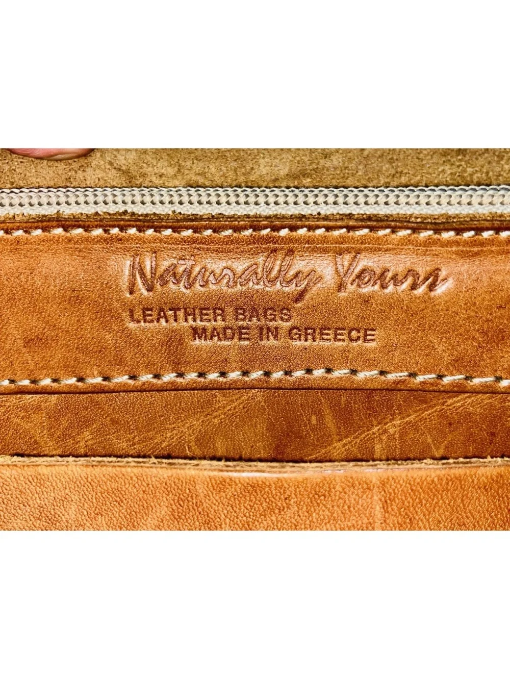 VTG Cognac Leather Briefcase/Laptop Bag w/5 Pockets By Naturally Yours-Greece